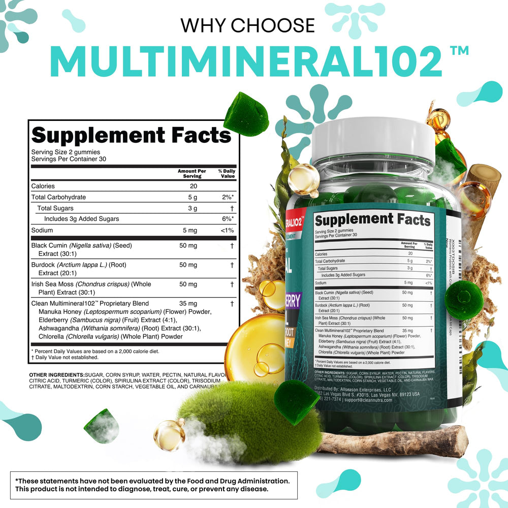 Burdock root and chlorella blend depicted on label in Clean Nutra packaging
