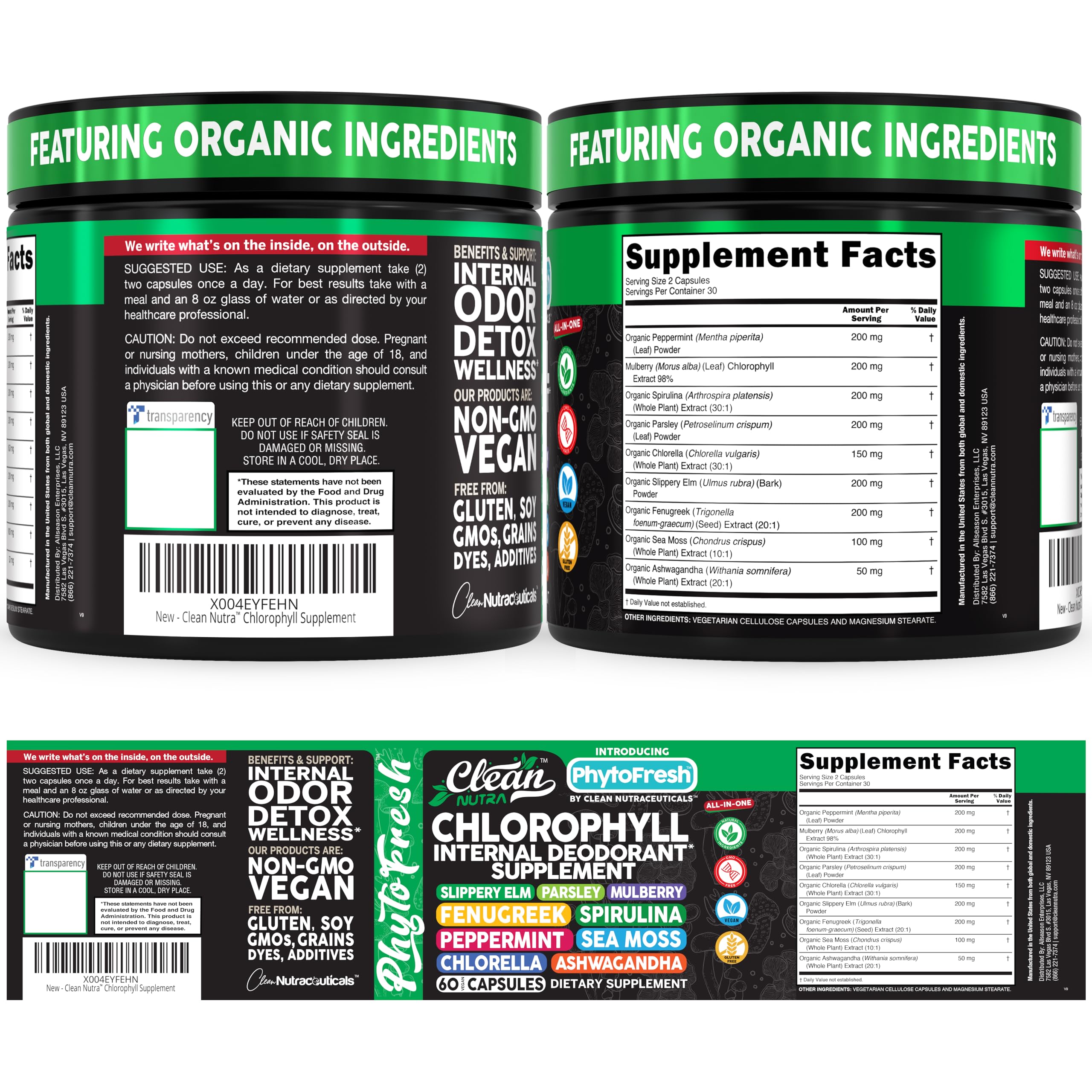 Clean Nutra Chlorophyll Capsules multi-pack shot suggests an easy daily routine