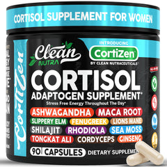 Clean Nutraceuticals cortisol supplement bottle showing daily wellness support for women