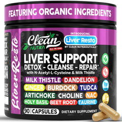 Clean Nutraceuticals Liver Resto bottle front view promotes comprehensive liver support