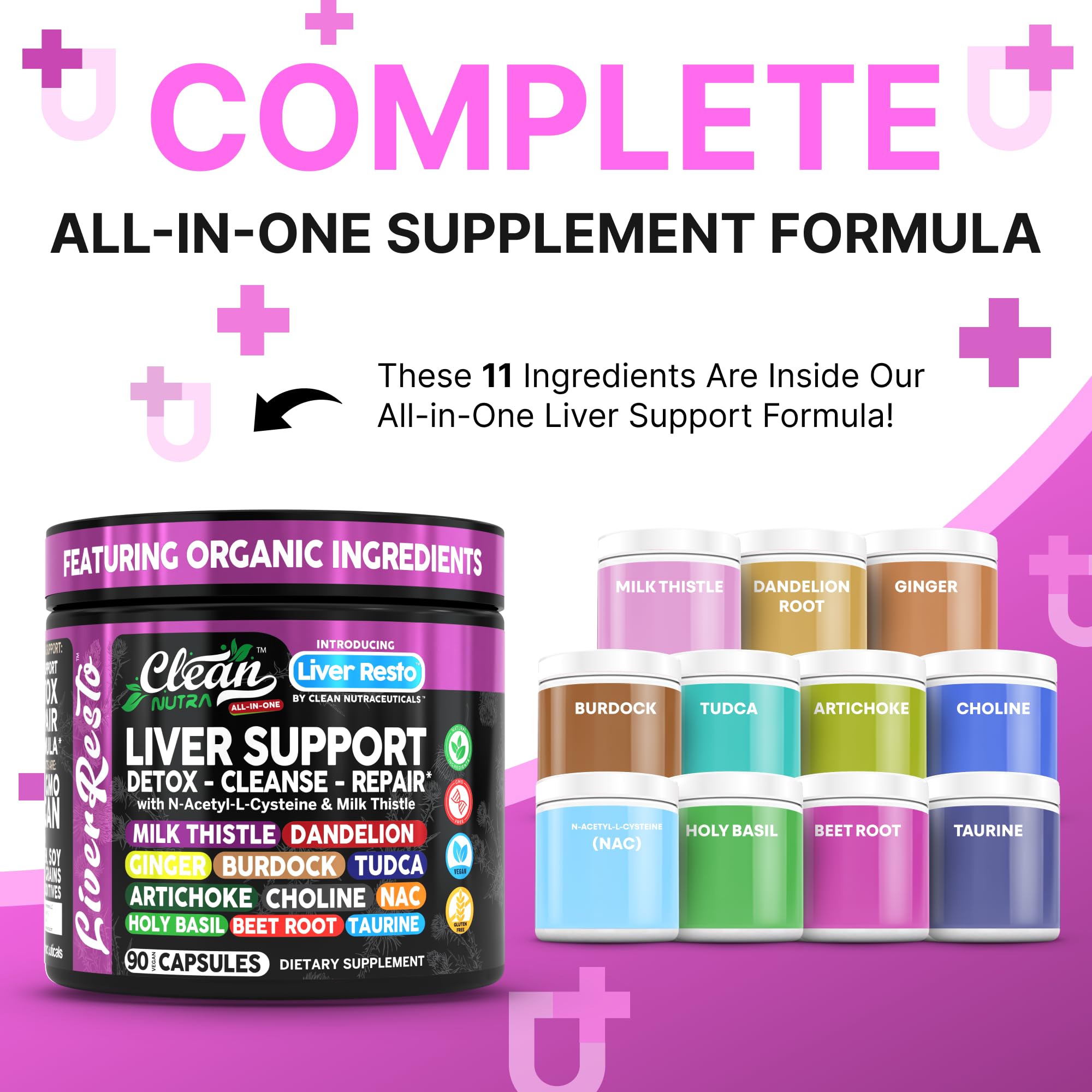 Clean Nutraceuticals Liver Resto bottle label highlights core ingredients for detox