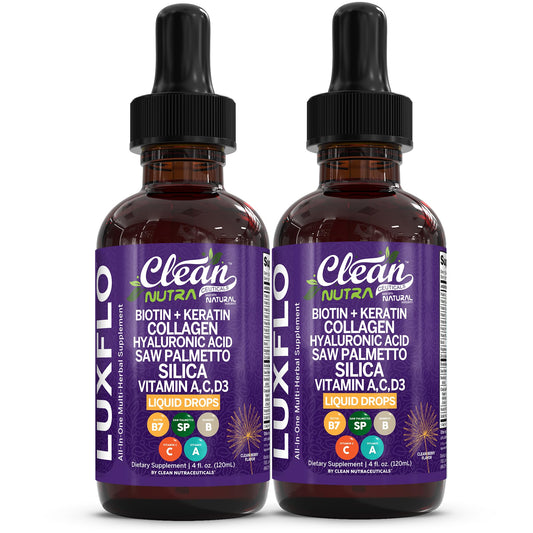 LuxGlo by Clean Nutra bottle pour supporting hair, skin, and nails