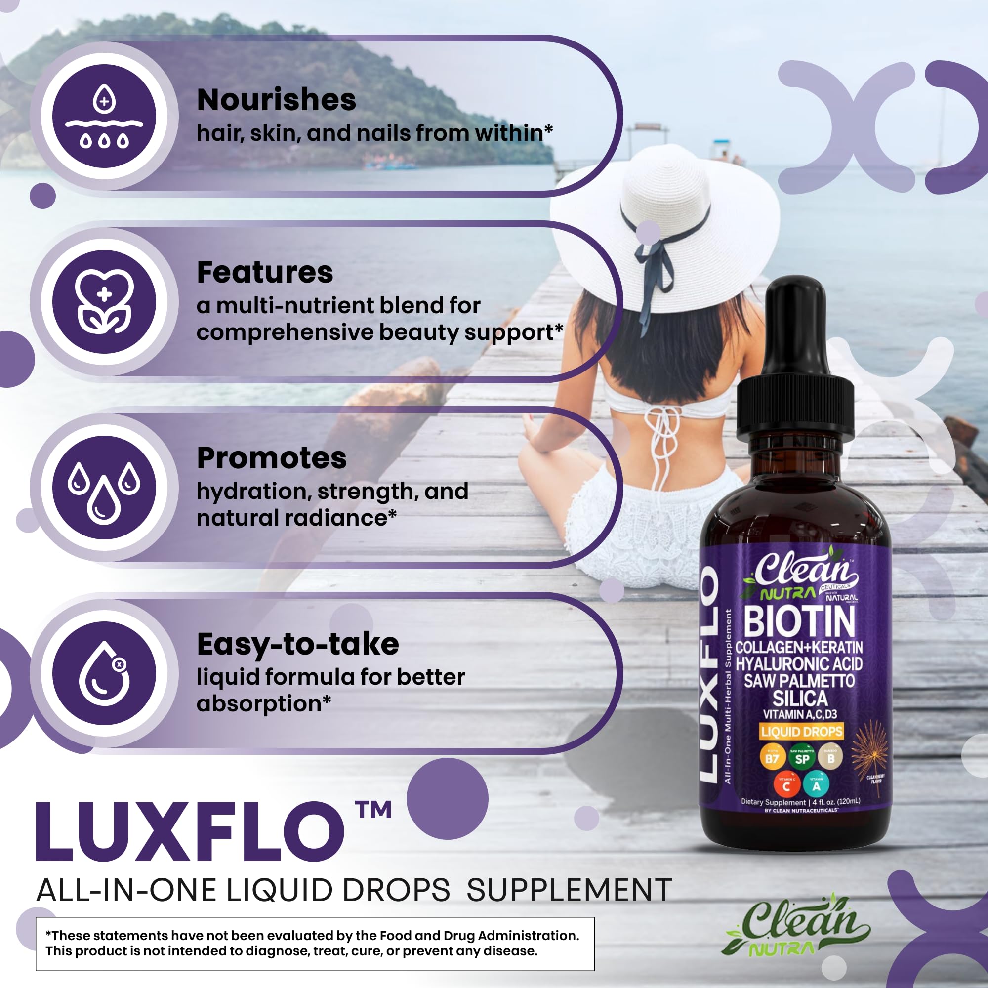 LuxGlo drops in glass illustrating simple ingestion for daily wellness