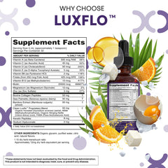 LuxGlo ingredients scene featuring hyaluronic acid and saw palmetto