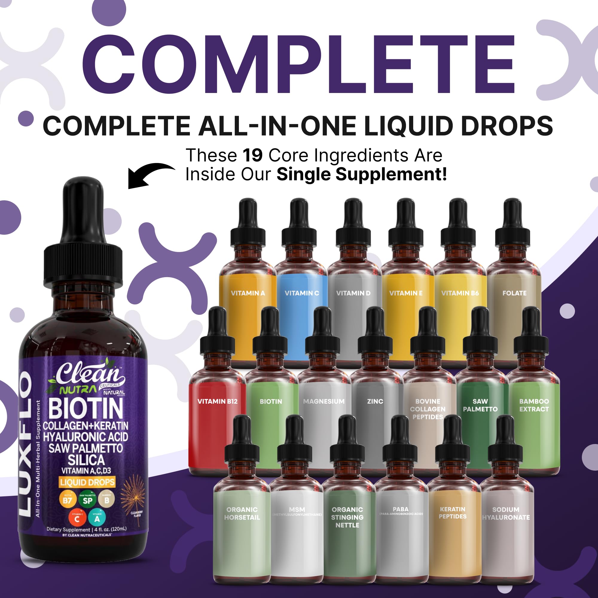LuxGlo liquid drops close-up for easy daily dosing