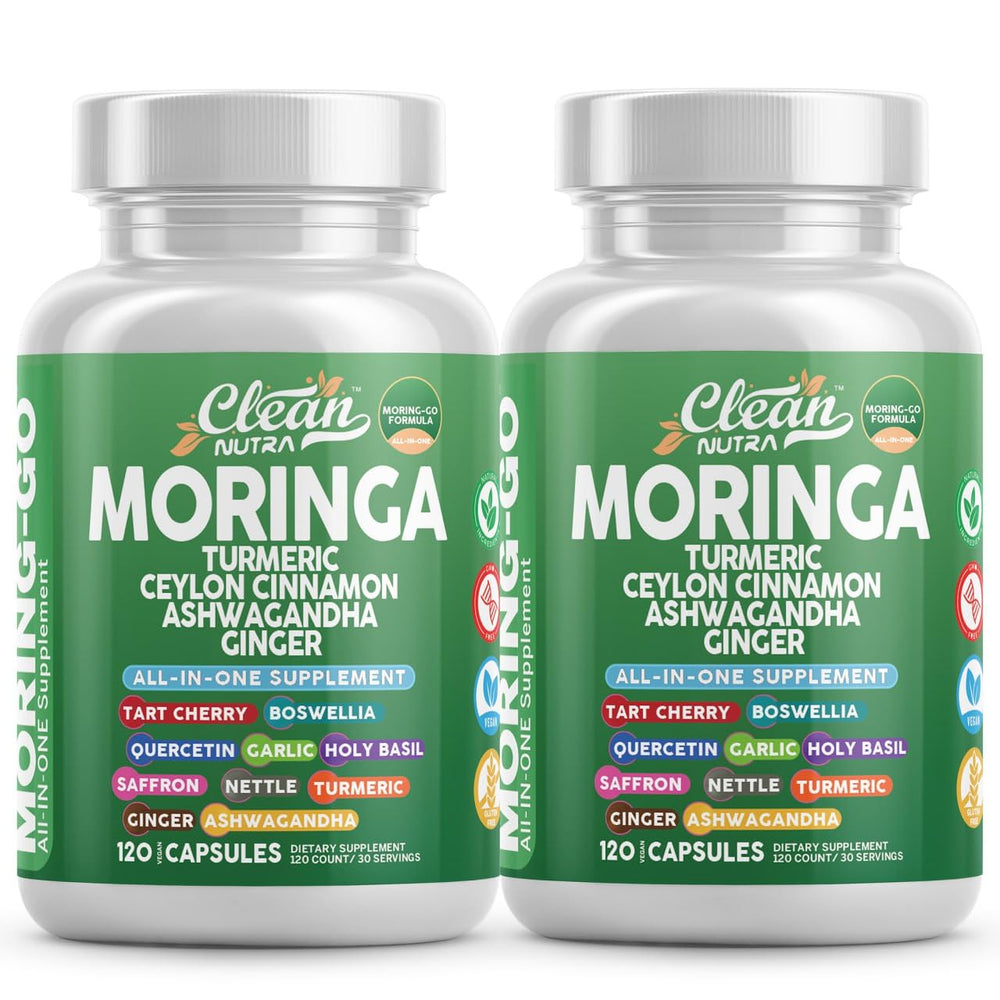 Clean Nutraceuticals Moring-Go bottle with capsules for daily vitality.