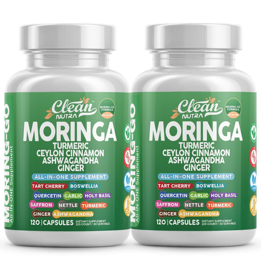 Clean Nutraceuticals Moring-Go bottle with capsules for daily vitality.