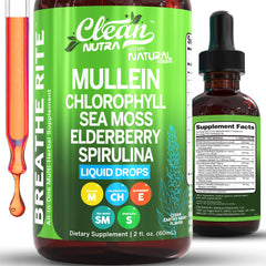Clean Nutra Mullein Drops bottle shown for lung support and everyday wellness.