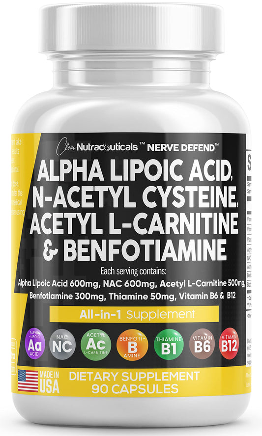 Clean Nutraceuticals Nerve Defend bottle—comprehensive blend for daily wellness and vitality.