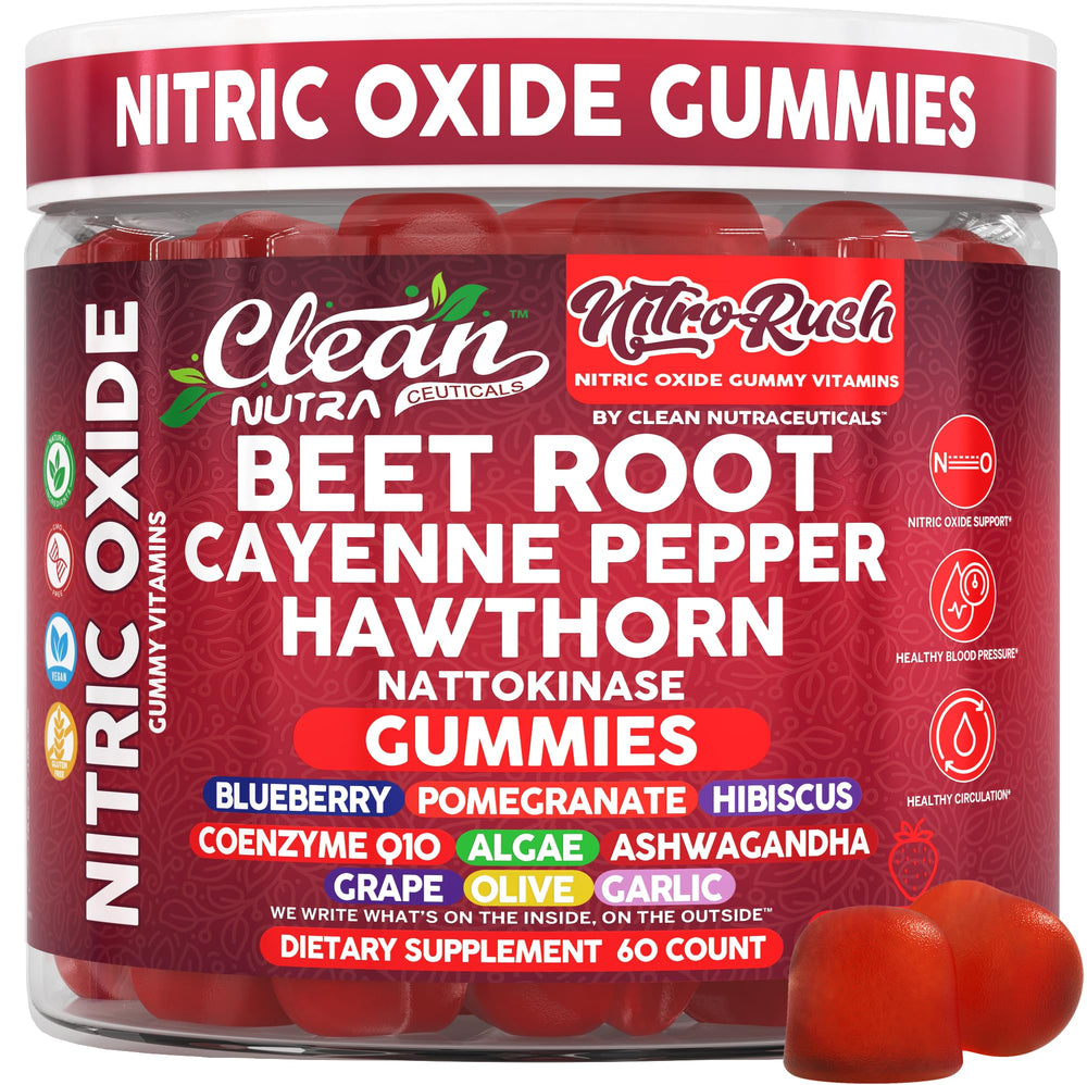 Clean Nutra Nitro Rush bottle label signaling nitric oxide support for workouts.