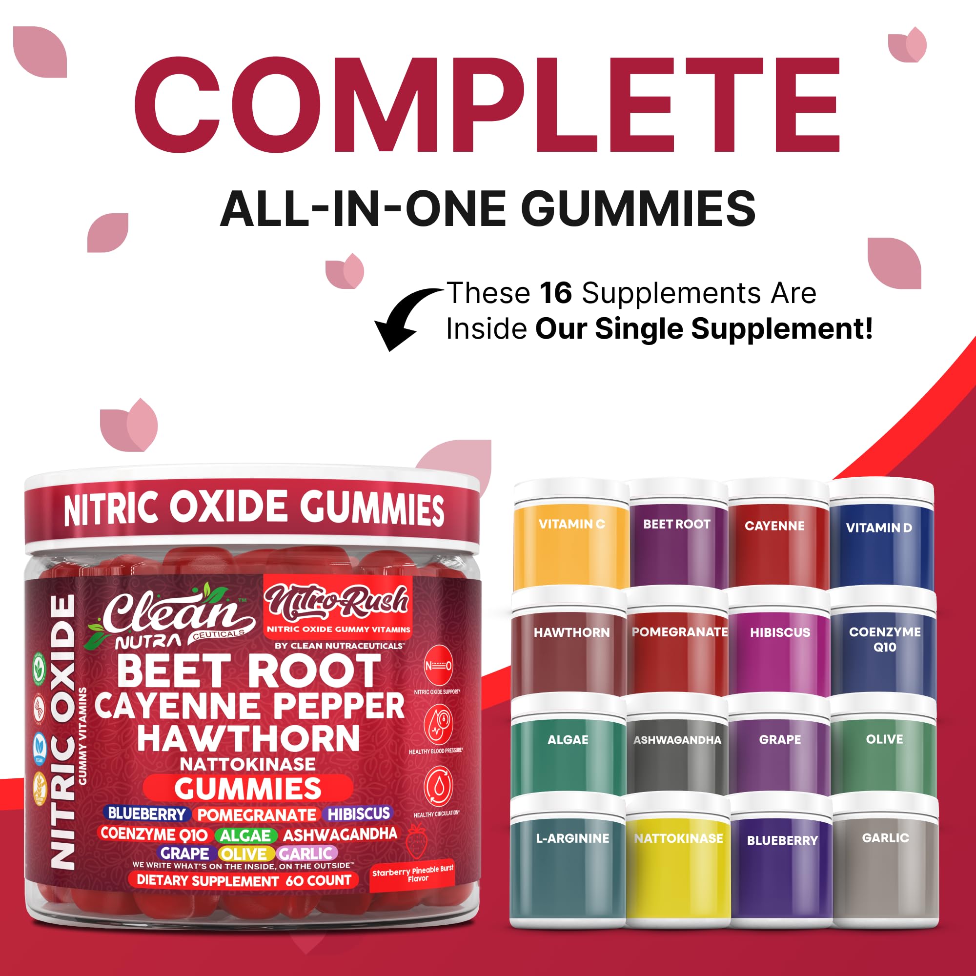 Clean Nutra Nitro Rush gummies closeup reveals strawberry pineapple flavor and chewy texture.