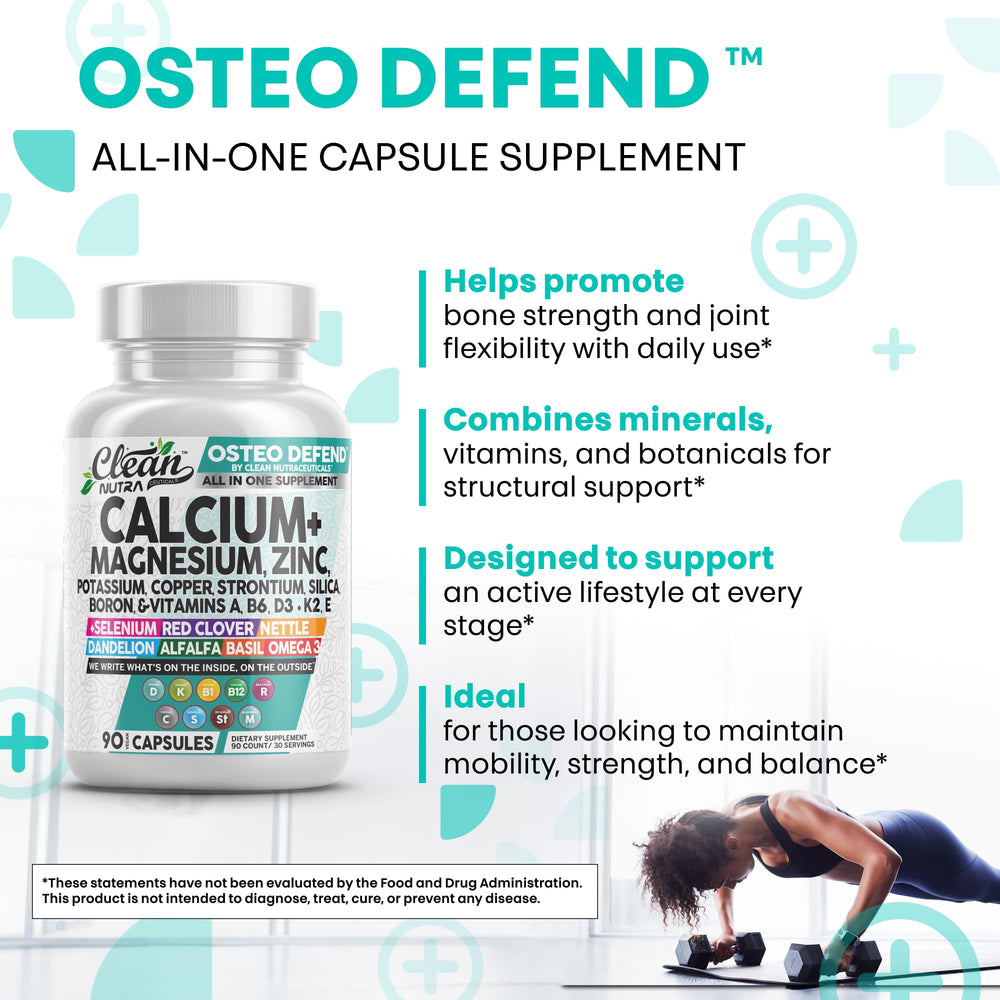 Basil leaf alongside Osteo Defend minerals for dietary balance.