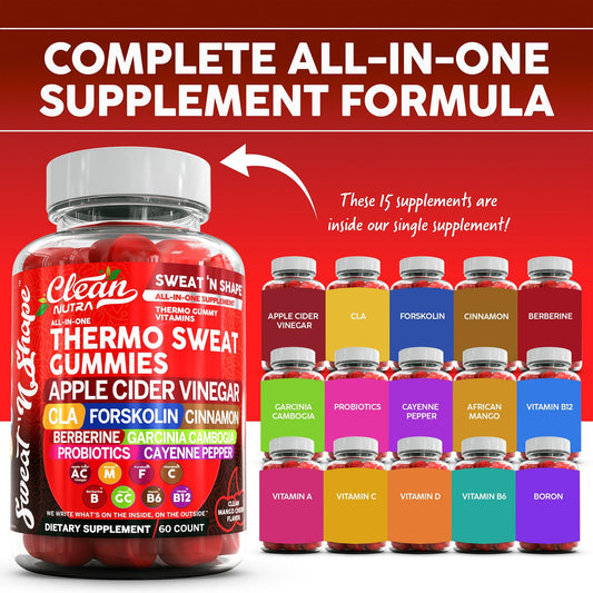 Closeup of Sweat N' Shape gummies emphasizing mango-cherry flavor.