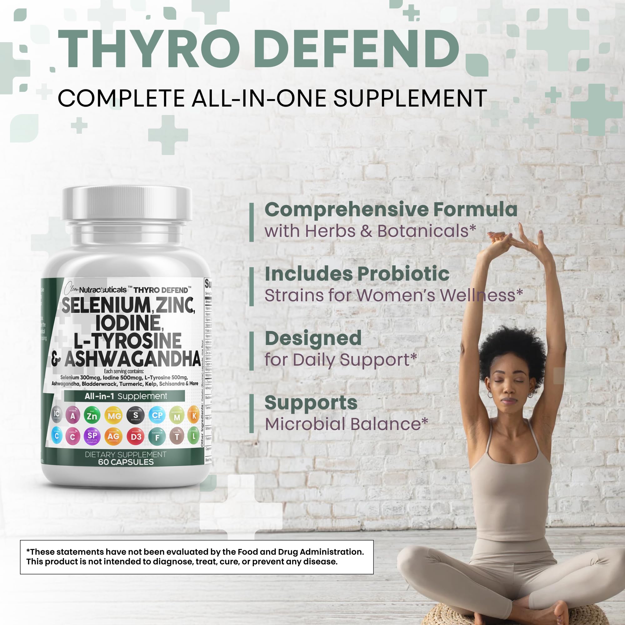 Clean Nutra ThyroDefend ingredients displayed beside bottle