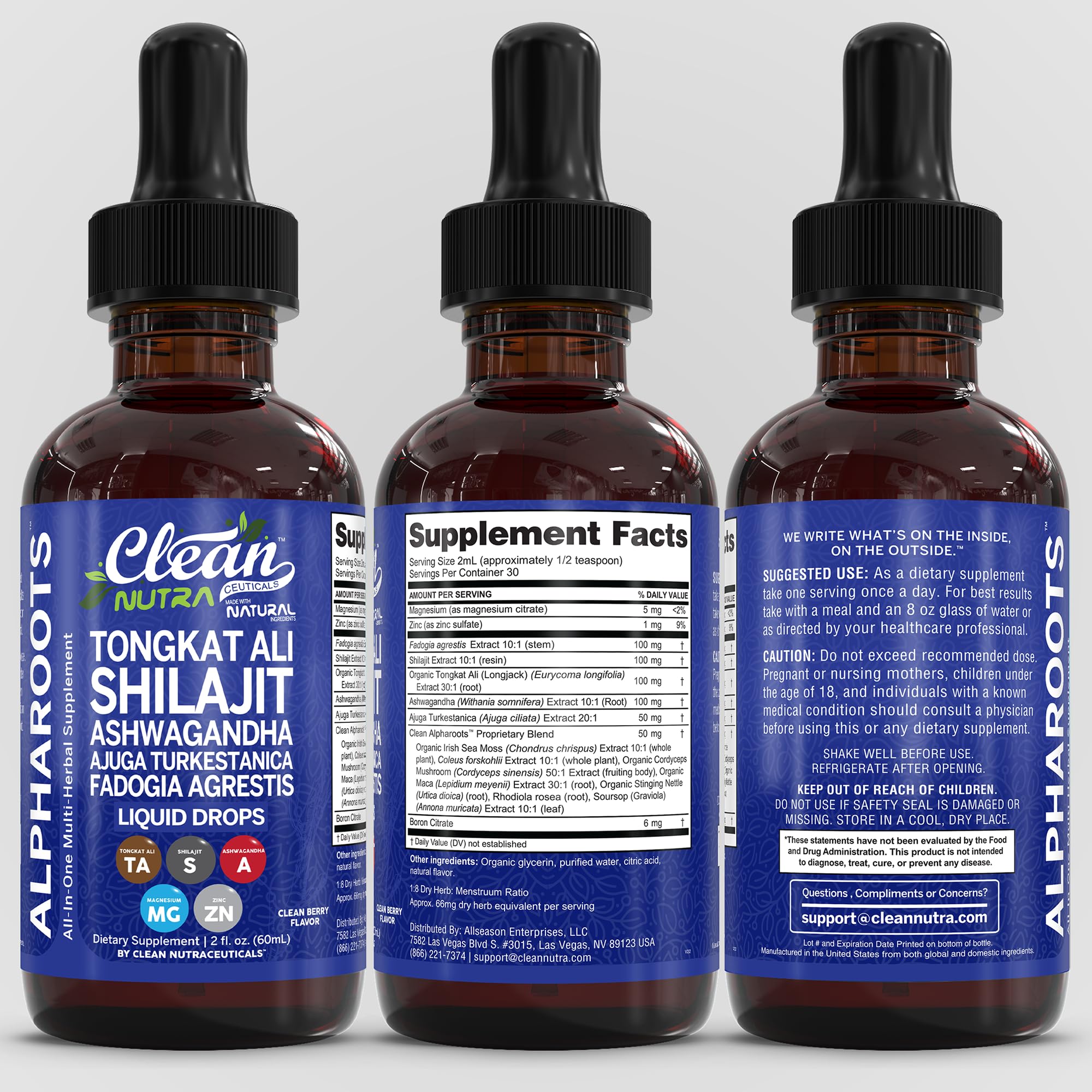 Clean Nutraceuticals Tongkat Ali and Ashwagandha combo bottle supports relaxation and well-being
