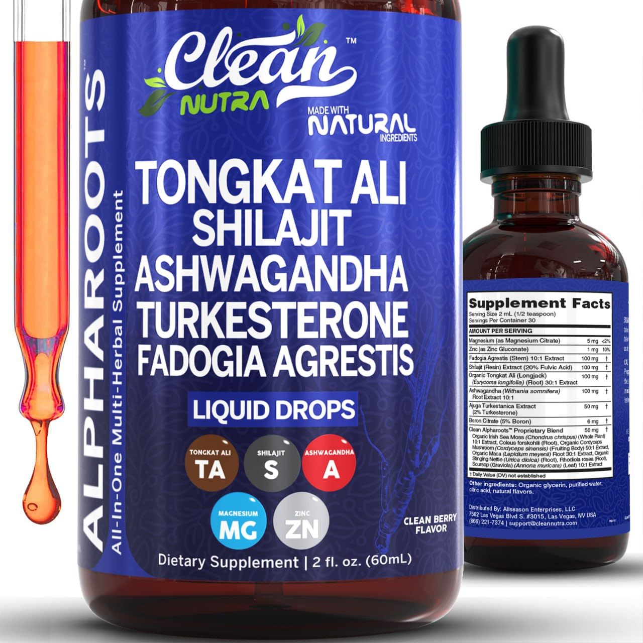 Clean Nutraceuticals Tongkat Ali liquid drops bottle for daily vitality support