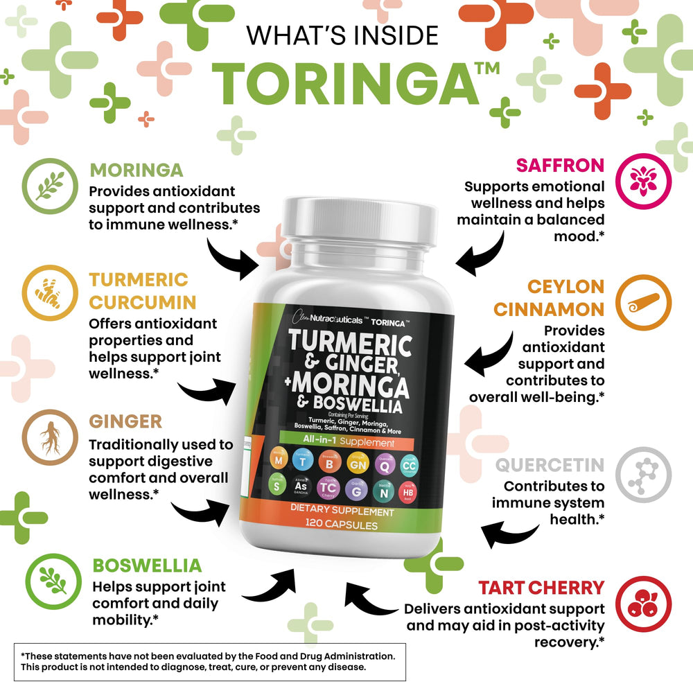 Moringa leaf powder bottle from Clean Nutraceuticals Turmeric Moringa, plant-powered nutrition