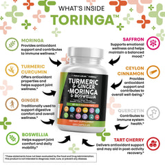 Moringa leaf powder bottle from Clean Nutraceuticals Turmeric Moringa, plant-powered nutrition