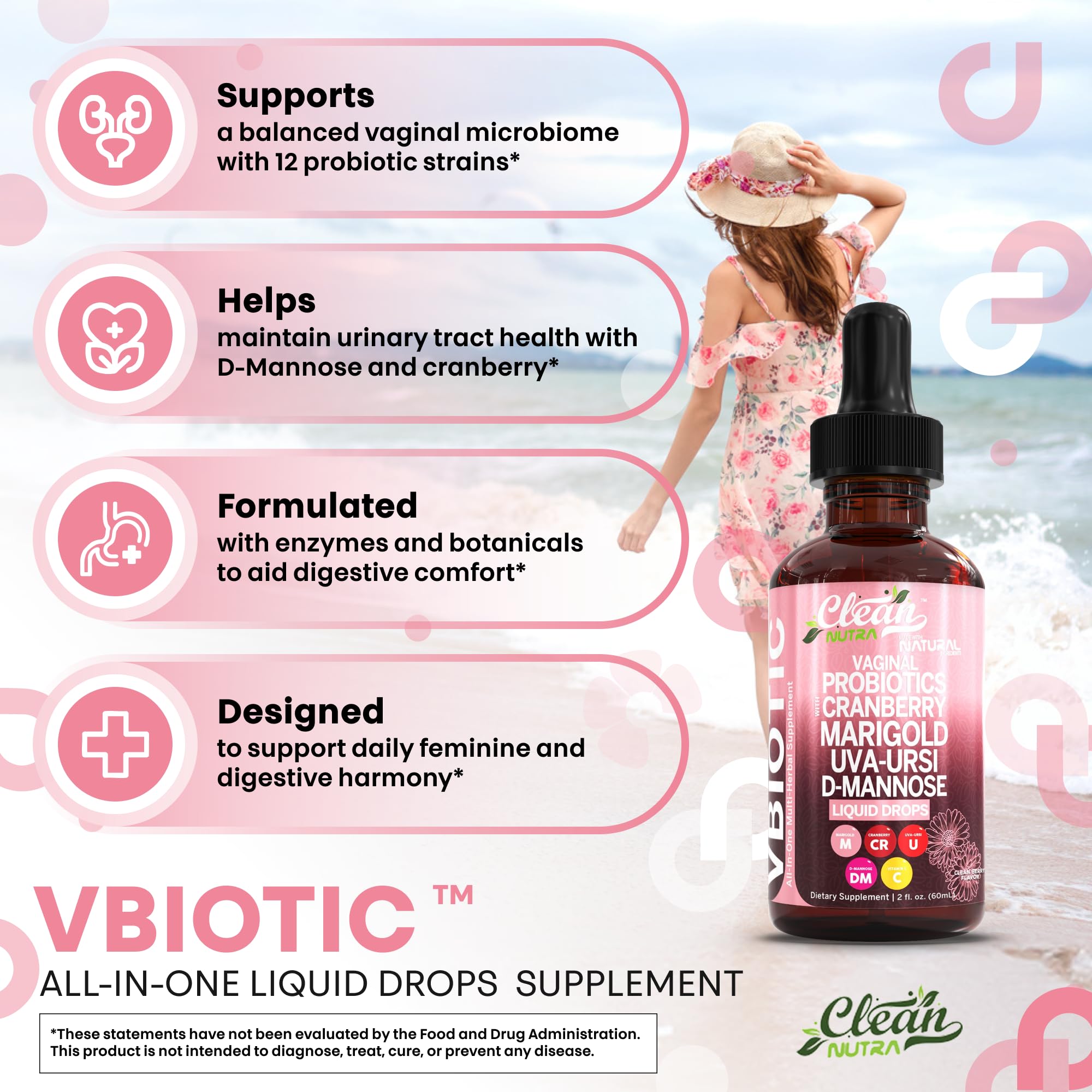 D-Mannose powder with scoop in Clean Nutra VBiotic packaging