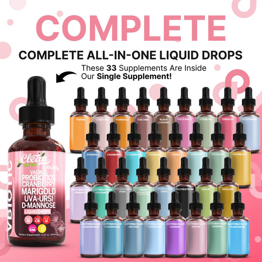 Clean Nutra VBiotic liquid drops being poured for convenient daily use