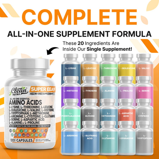 Close-up of Clean Nutraceuticals amino acids capsules highlighting supplement texture and potency.