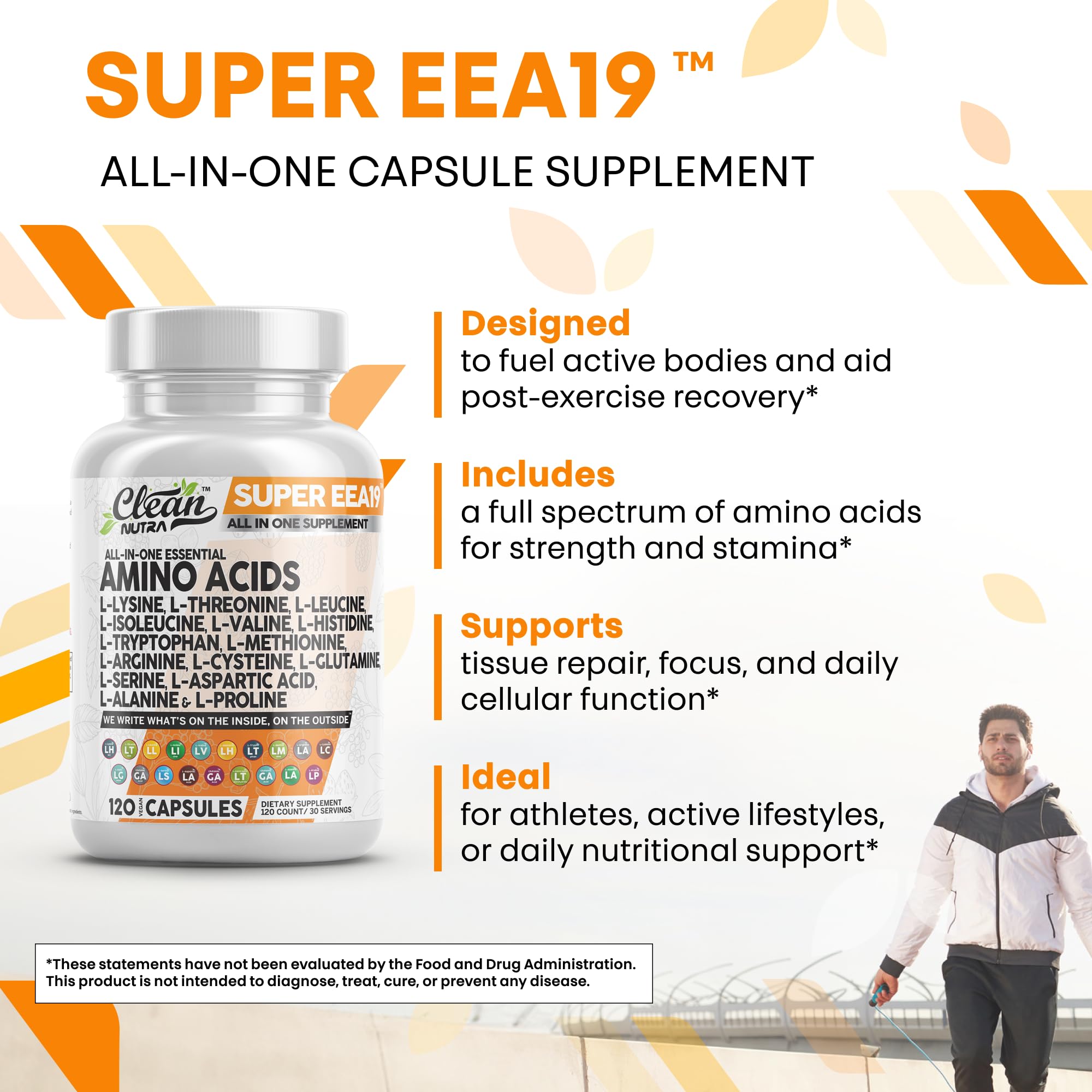 Capsules from Clean Nutraceuticals amino acids supplement arranged for immune-support emphasis.