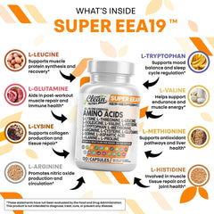 Label view of Clean Nutraceuticals amino acids supplement showing ingredients and logo for trust.