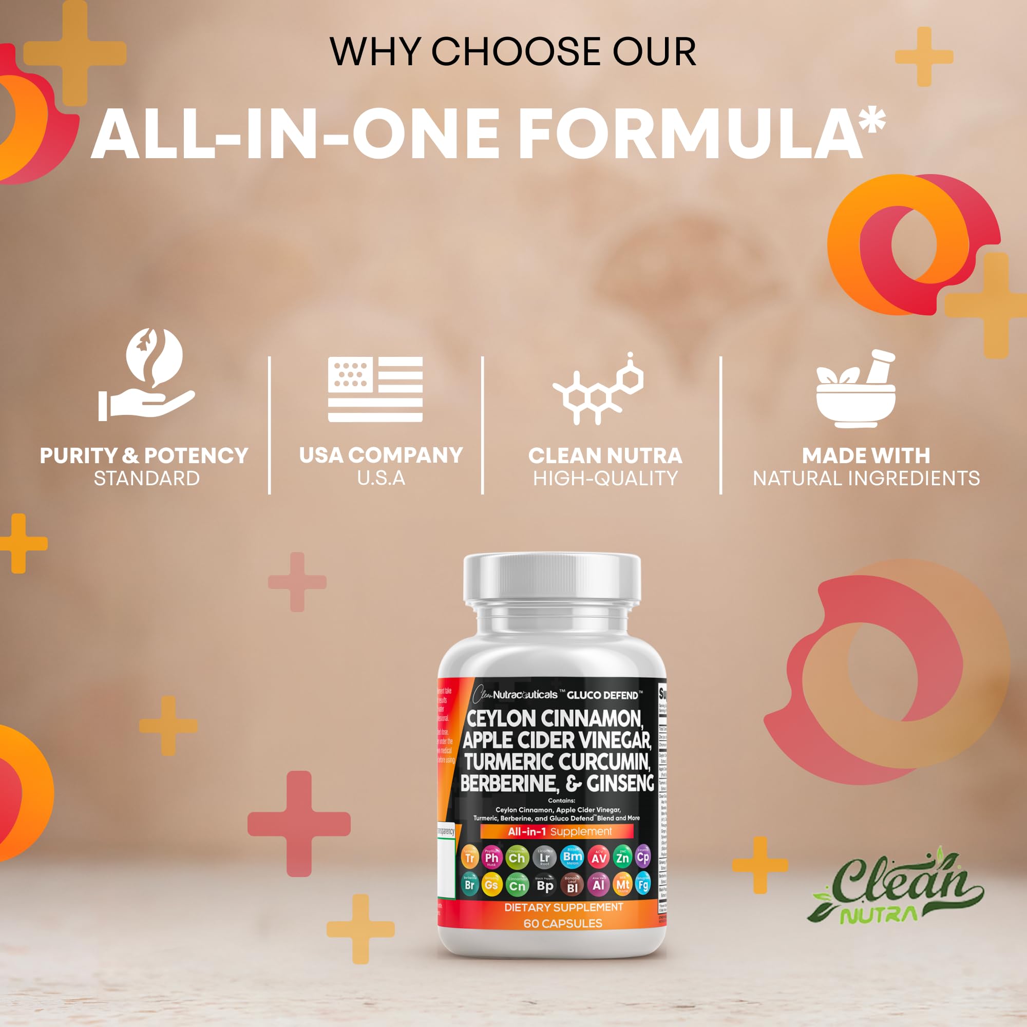 Clean Nutraceuticals apple cider vinegar with mother capsules for convenient intake