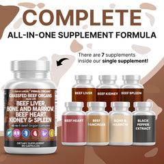 Clean Nutraceuticals beef organ capsules heart, spleen, pancreas close-up.