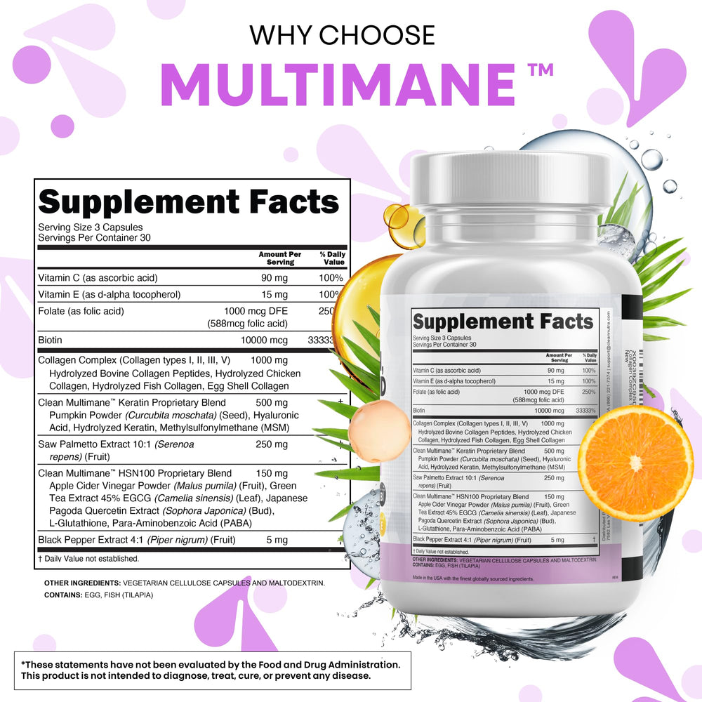 Clean Nutraceuticals biotin 10000mcg pills supporting healthy nails and hair growth.