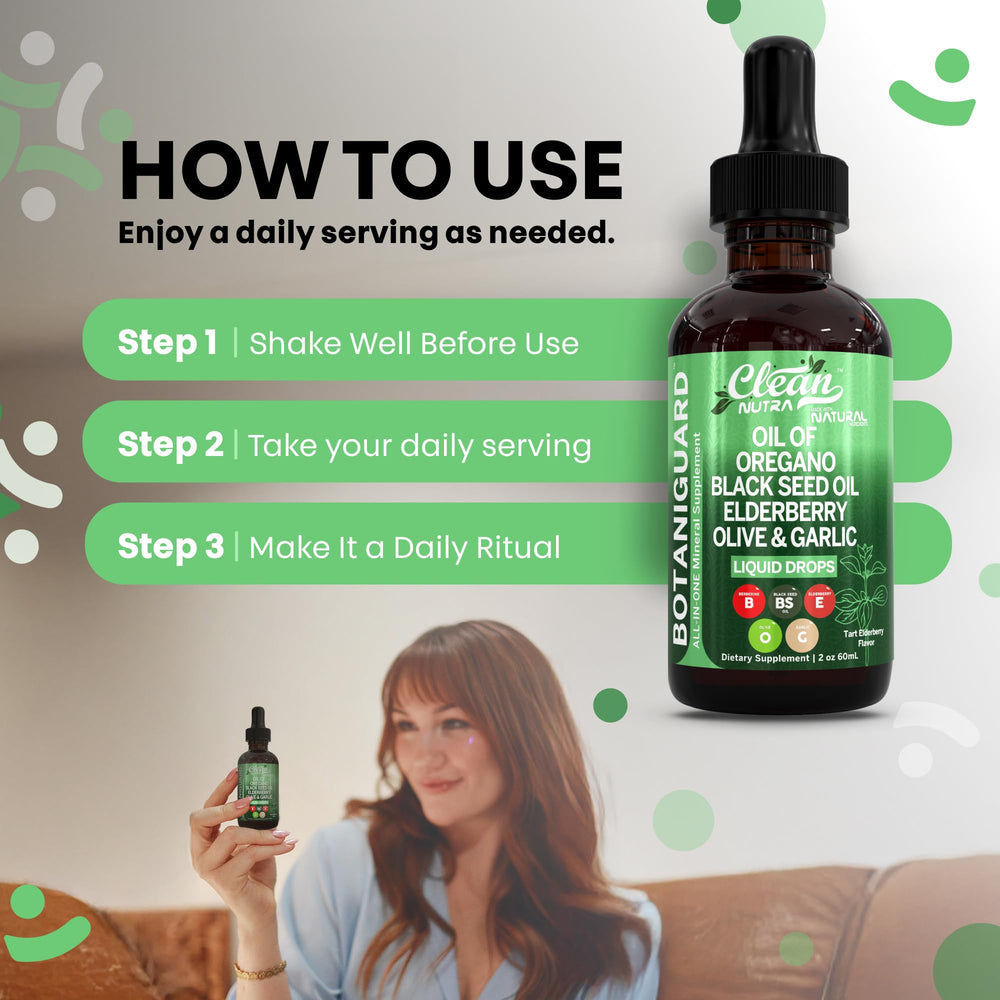 Clean Nutraceuticals Botaniguard liquid formula bottle highlights comprehensive blend.