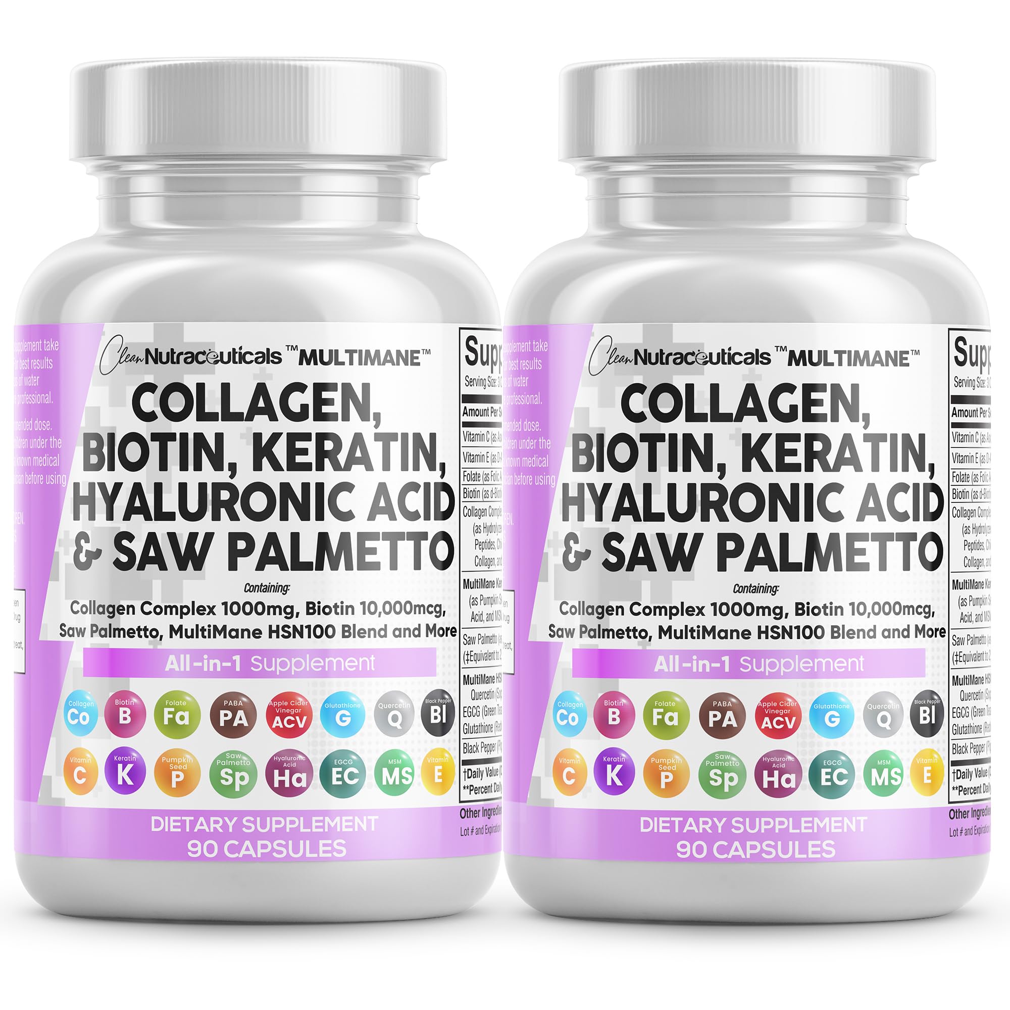 Clean Nutraceuticals collagen pills bottle close-up for hair and skin support.