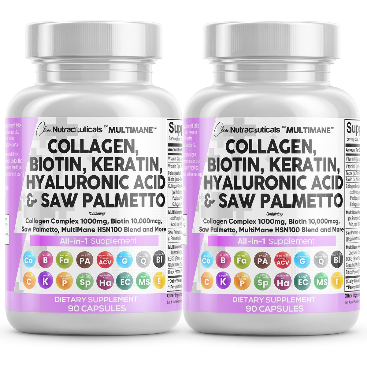 Clean Nutraceuticals collagen pills bottle close-up for hair and skin support.