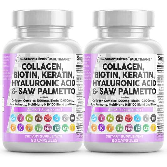 Clean Nutraceuticals collagen pills bottle close-up for hair and skin support.