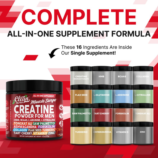 Clean Nutraceuticals Creatine bottle label highlighting muscle support and recovery.