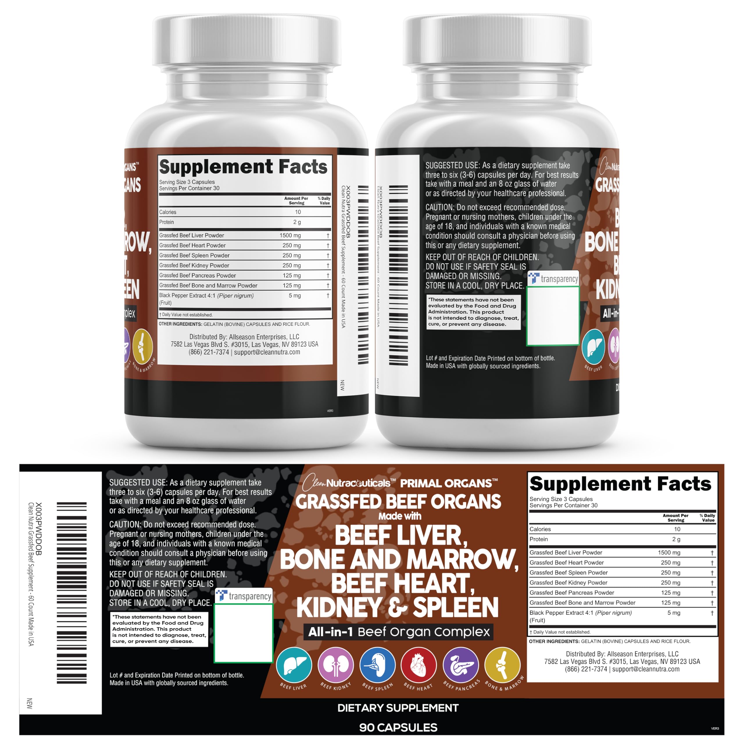 Clean Nutraceuticals grass-fed beef liver capsules packaging.