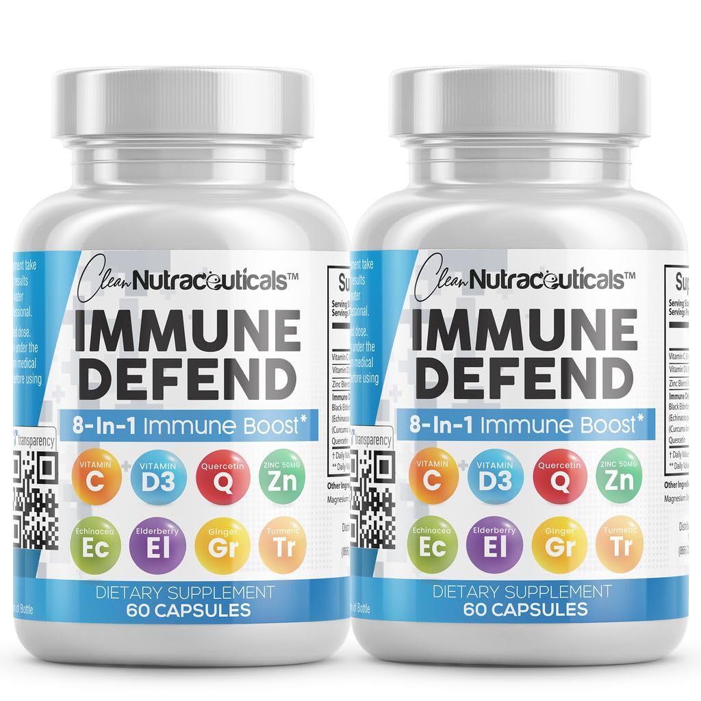 Clean Nutraceuticals Immune Defense bottle front showing 8-in-1 formula for daily support