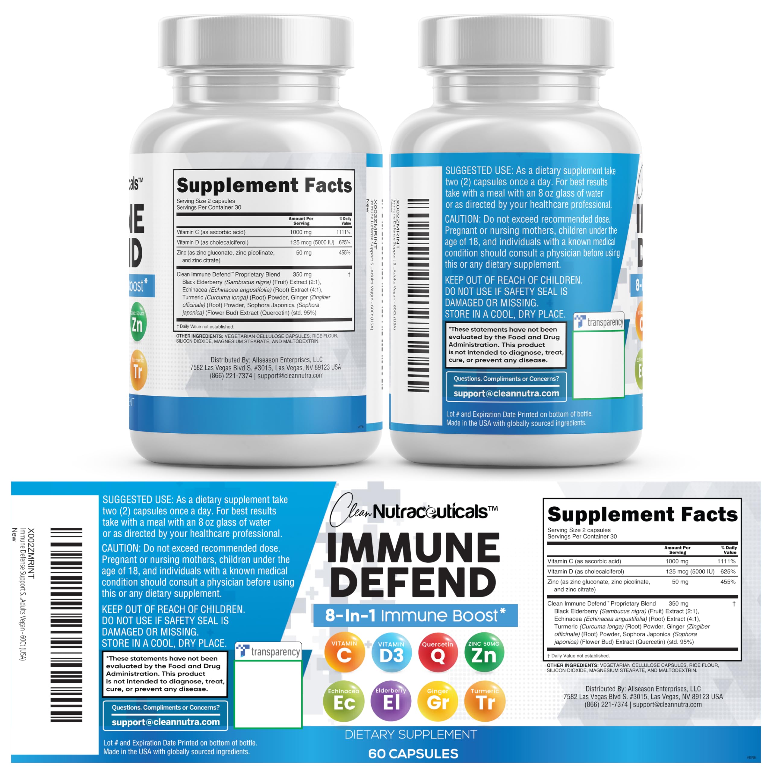 Product shot of Clean Nutraceuticals Immune Defense bottle for travel