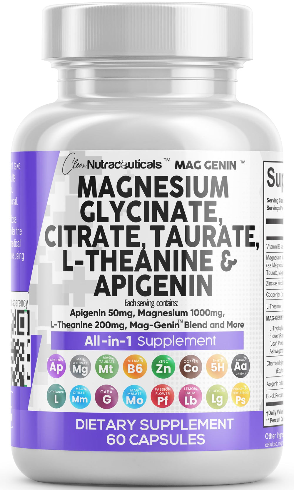 Clean Nutraceuticals Mag Genin bottle showing a complete magnesium complex for daily balance