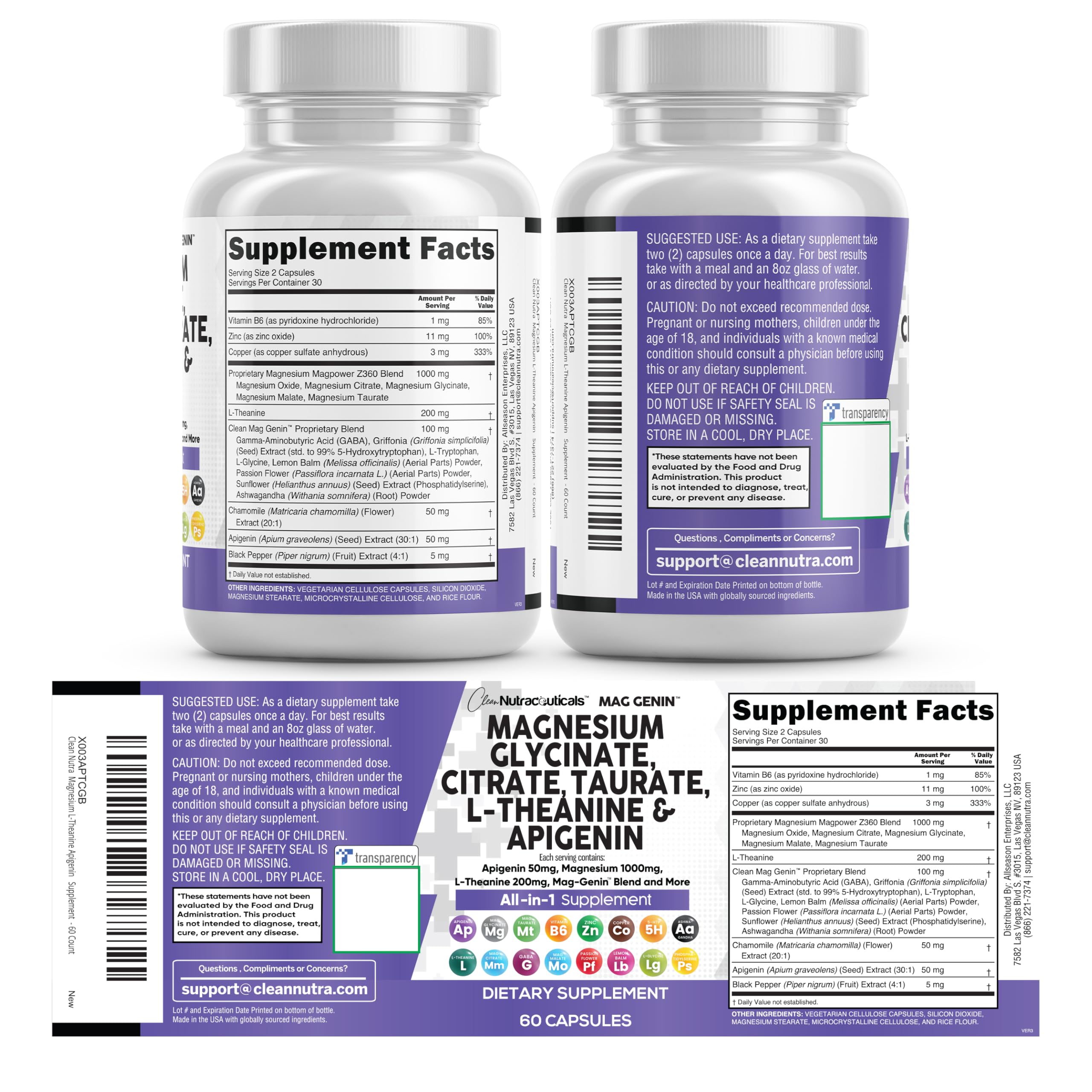 Clean Nutraceuticals Mag Genin capsules closeup on a clean background emphasizing balanced mineral support