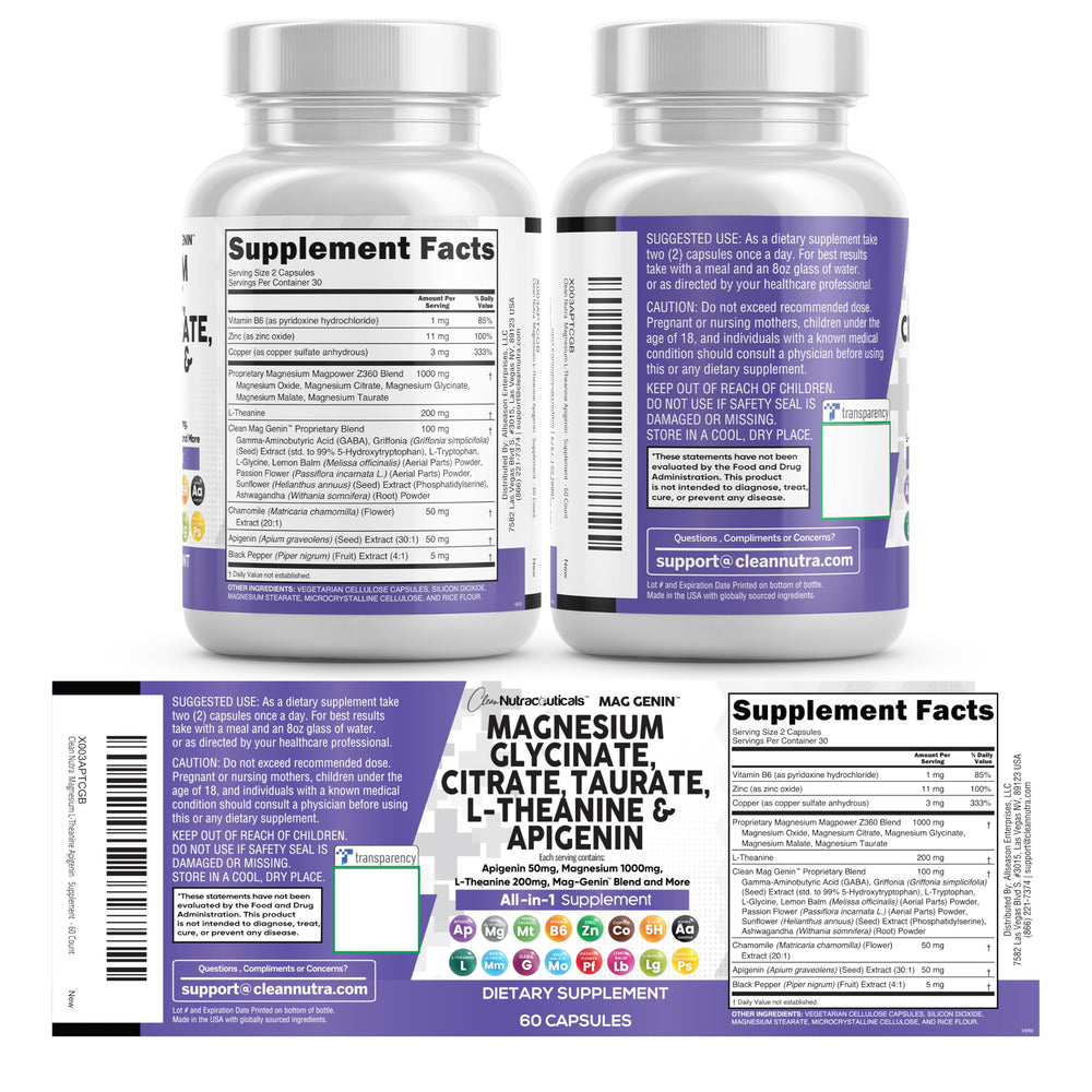 Clean Nutraceuticals Mag Genin capsules closeup on a clean background emphasizing balanced mineral support