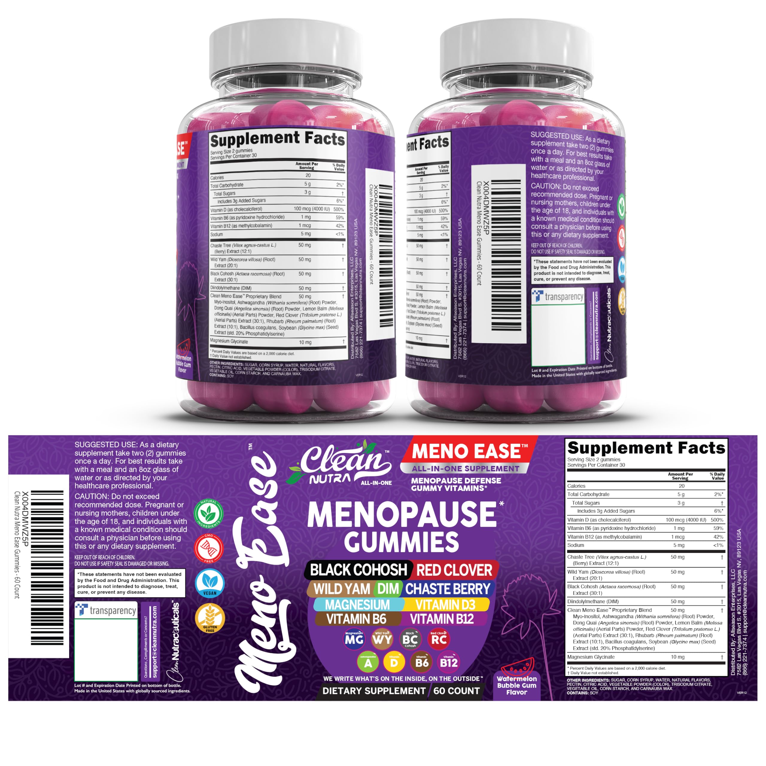 Packaging display of Clean Nutraceuticals menopause gummies with user-friendly label