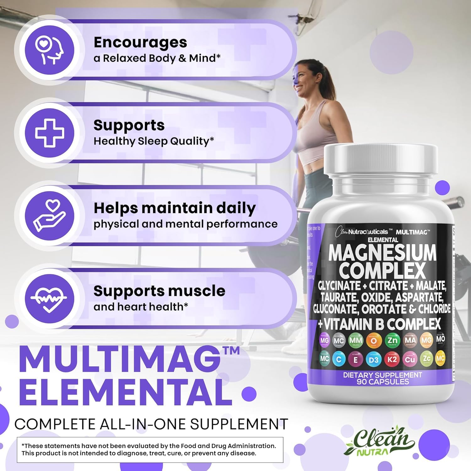 Clean Nutraceuticals MultiMag bottle front with 500 mg elemental magnesium and B vitamins