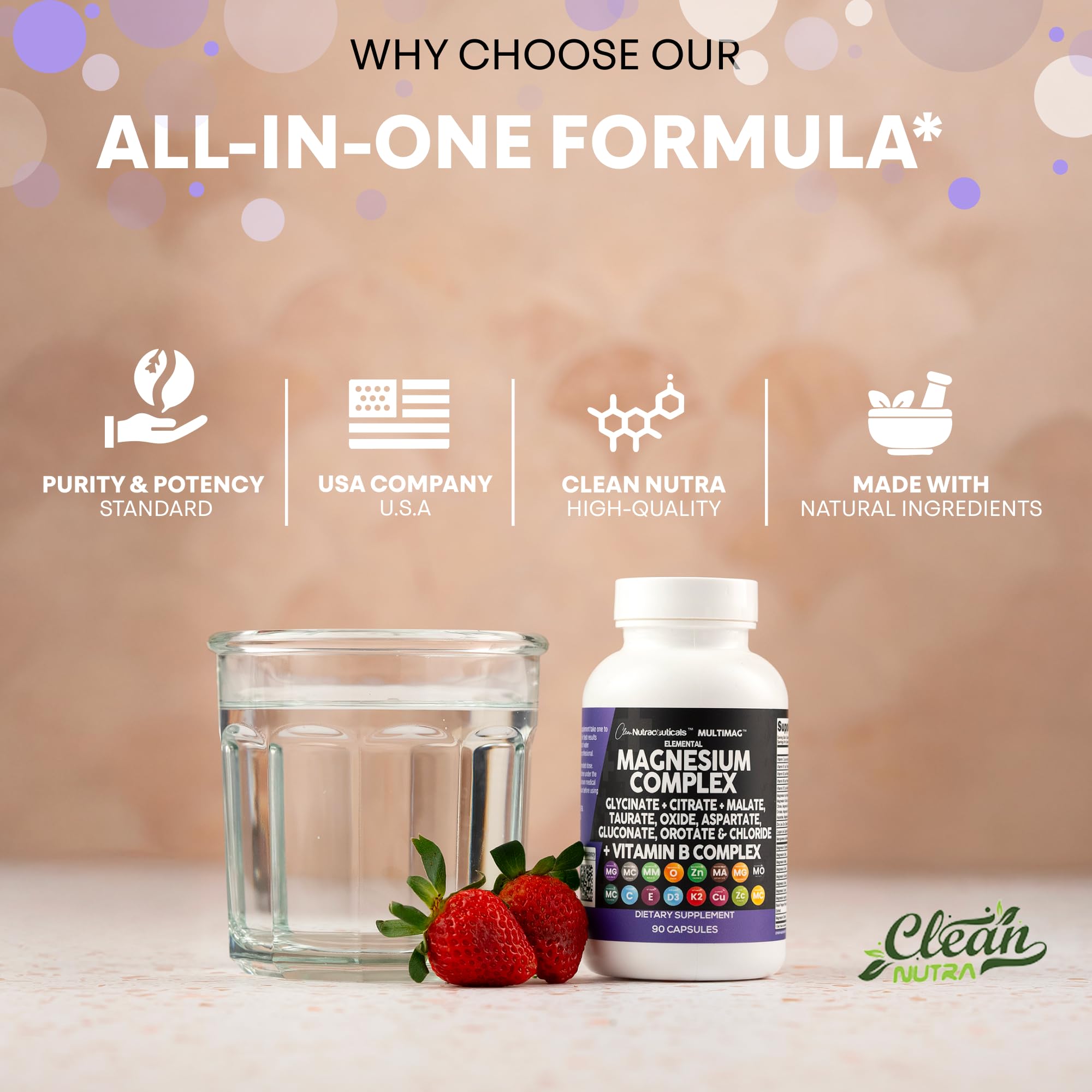 Clean Nutraceuticals MultiMag capsules with water for daily intake.