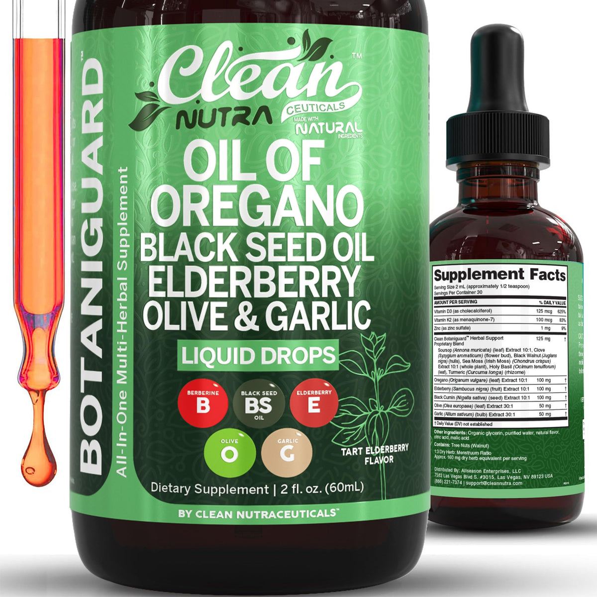 Clean Nutraceuticals Oil of Oregano bottle pour supports immune resilience.