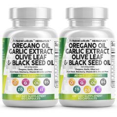Clean Nutraceuticals oregano oil garlic extract olive leaf bottle highlights immune support potential