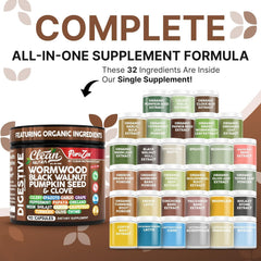 Clean Nutraceuticals probiotic-blend capsules promote balanced digestion with Saccharomyces boulardii.