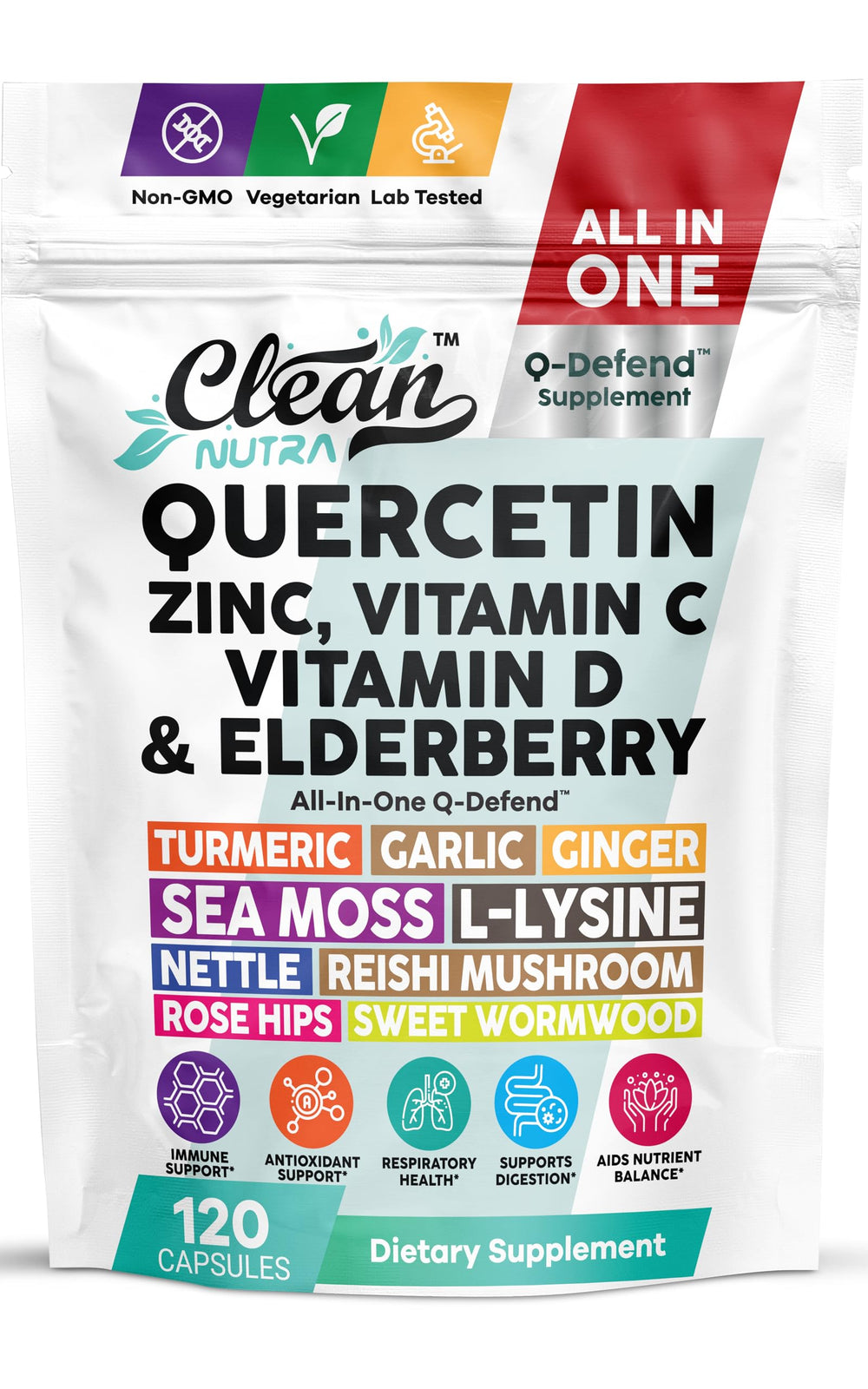 Clean Nutraceuticals Q Defend bottle pour demonstrates easy daily capsules for immune support.