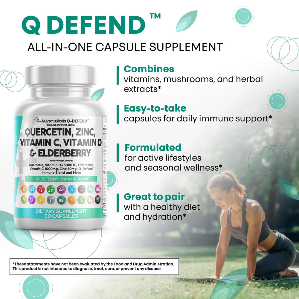Q Defend ingredient labels featuring zinc and vitamins for immune support