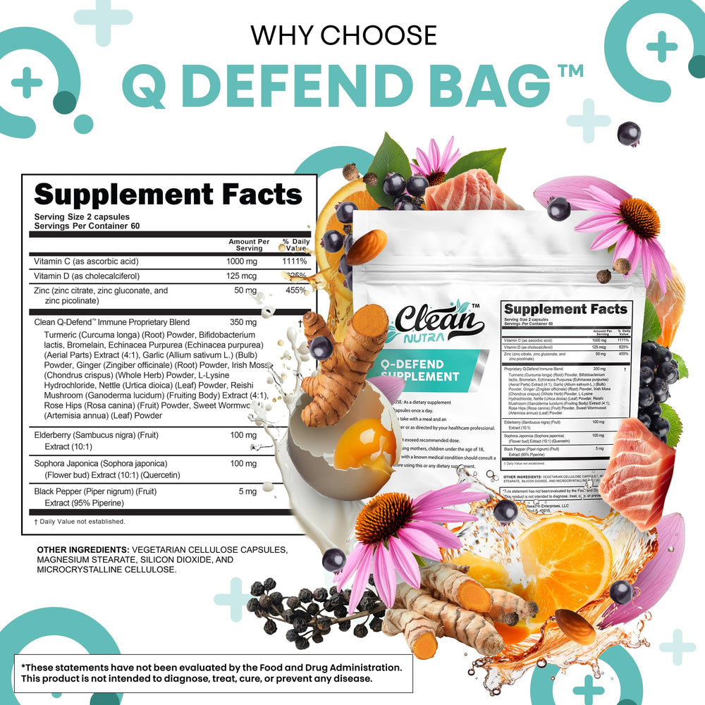Clean Nutraceuticals Q Defend packaging front highlights convenience for everyday use.